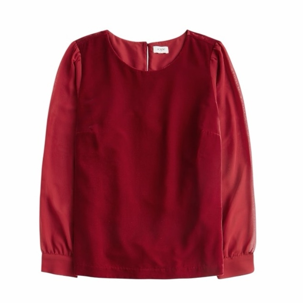 J. Crew Velvet Puff-Sleeve Top in Berry Sangria. Size Medium.